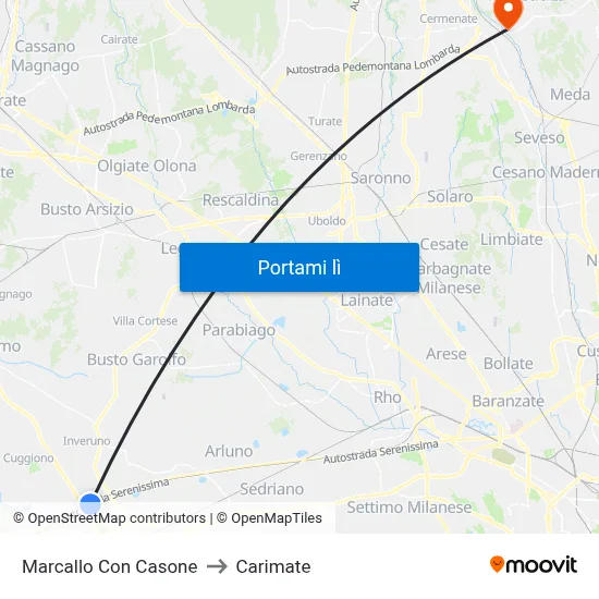 Marcallo Con Casone to Carimate map