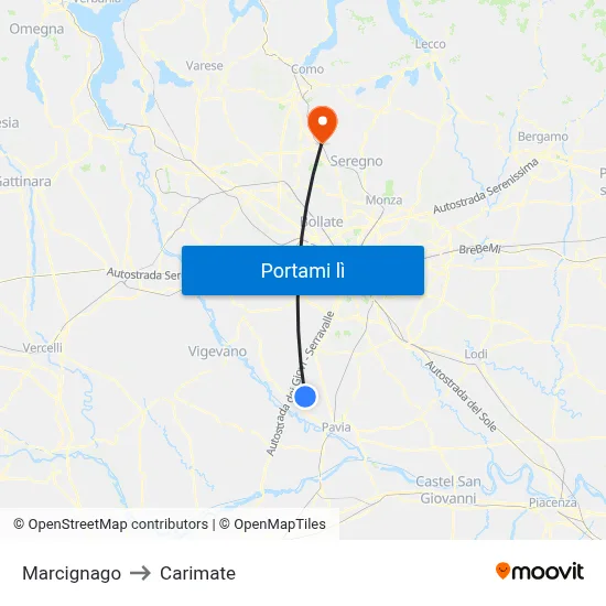 Marcignago to Carimate map