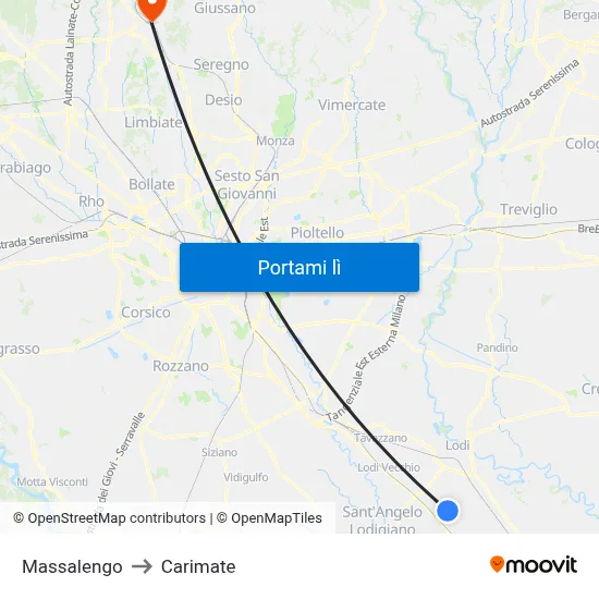 Massalengo to Carimate map