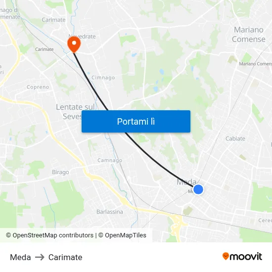 Meda to Carimate map