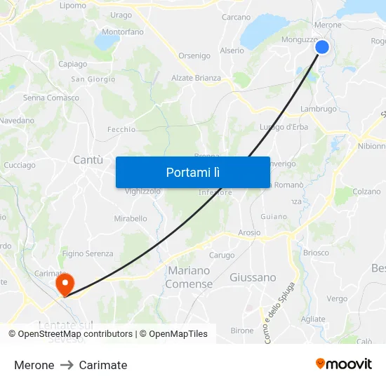 Merone to Carimate map