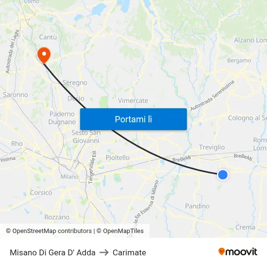 Misano Di Gera D' Adda to Carimate map