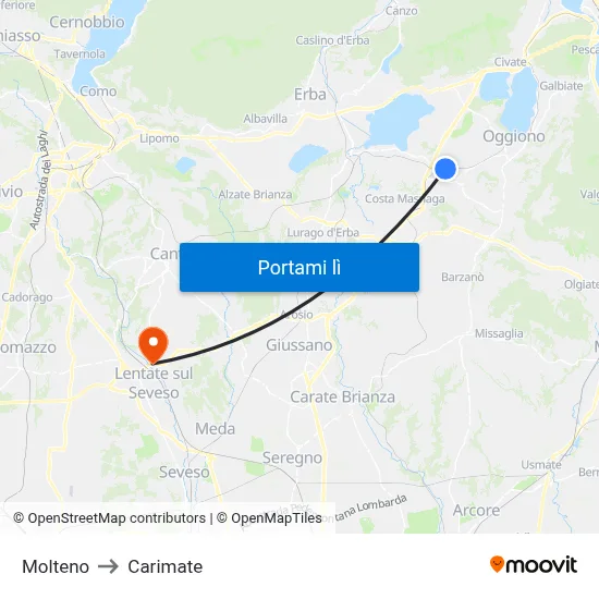 Molteno to Carimate map