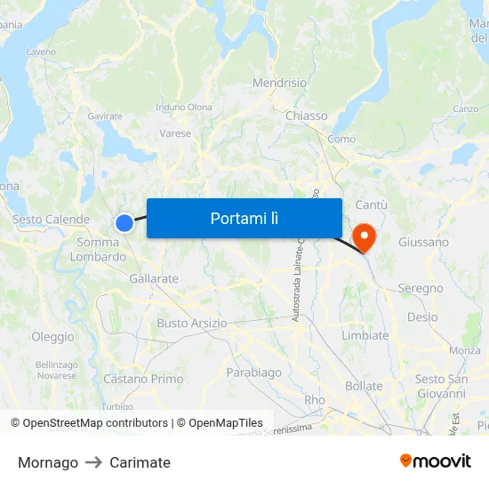 Mornago to Carimate map