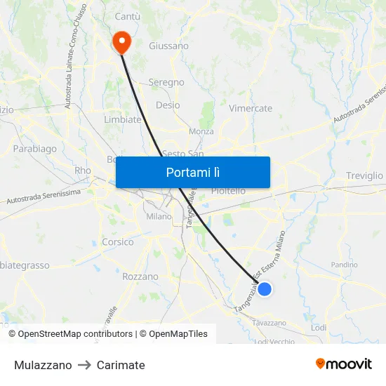 Mulazzano to Carimate map