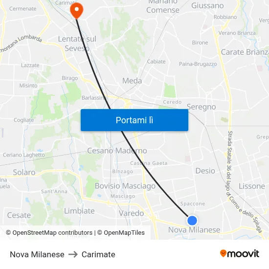 Nova Milanese to Carimate map