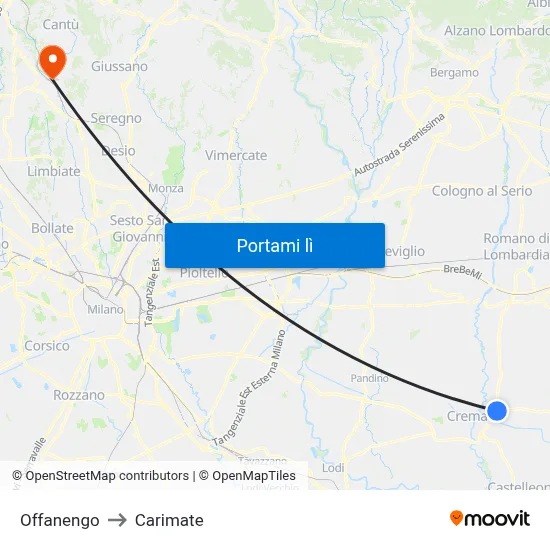 Offanengo to Carimate map