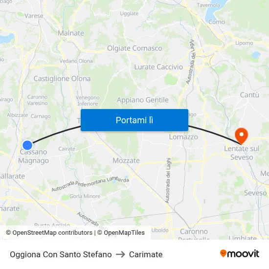 Oggiona Con Santo Stefano to Carimate map
