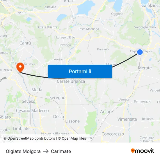 Olgiate Molgora to Carimate map