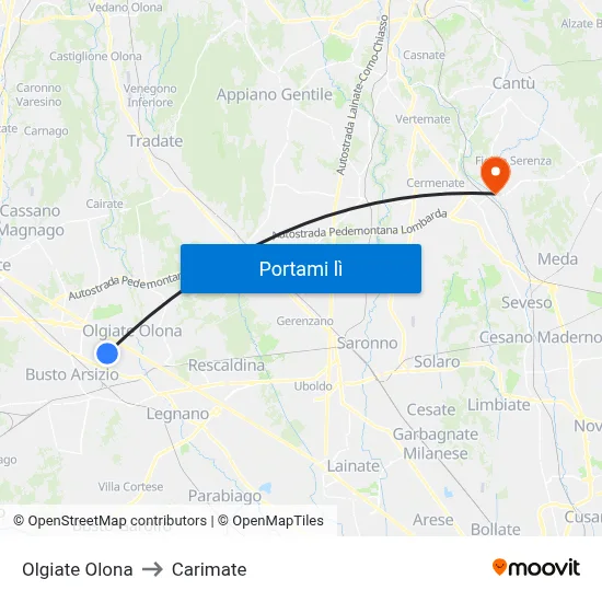 Olgiate Olona to Carimate map