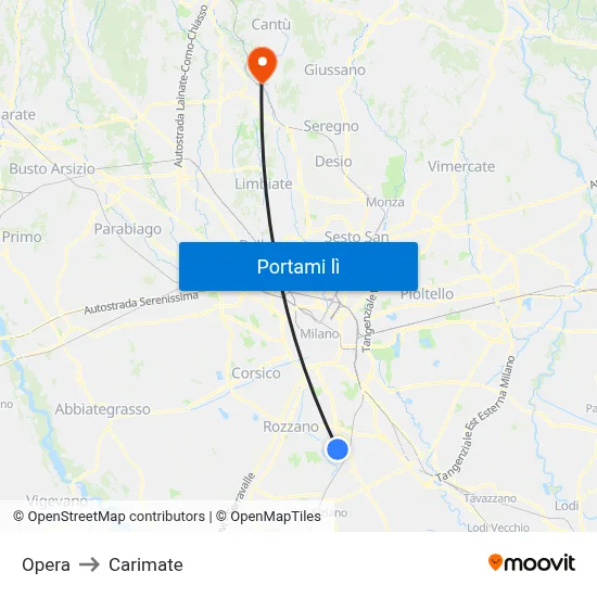 Opera to Carimate map