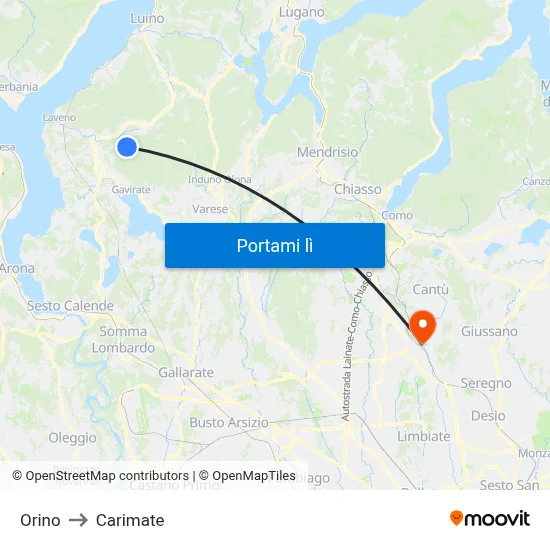Orino to Carimate map