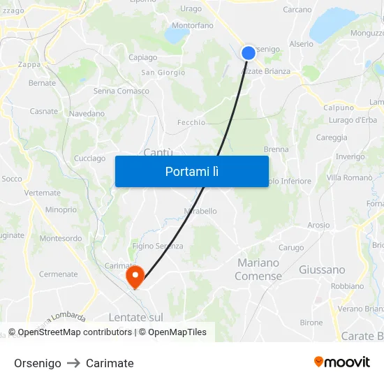 Orsenigo to Carimate map