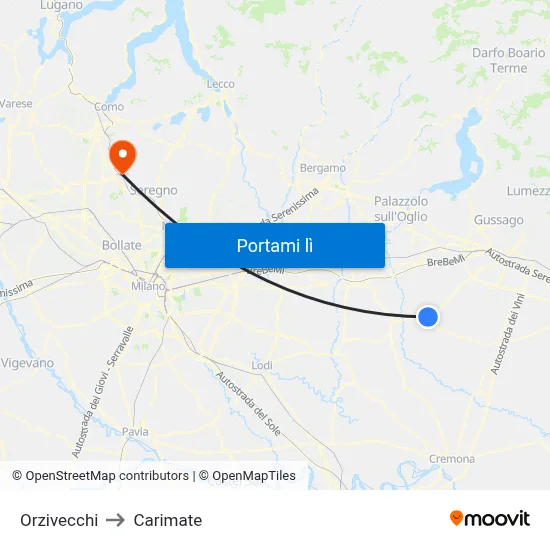 Orzivecchi to Carimate map