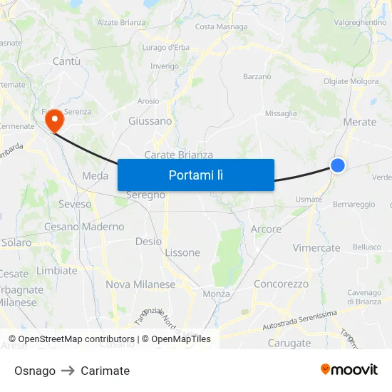 Osnago to Carimate map