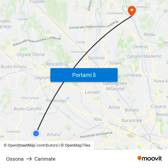 Ossona to Carimate map