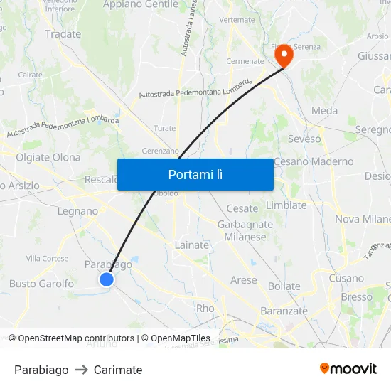 Parabiago to Carimate map