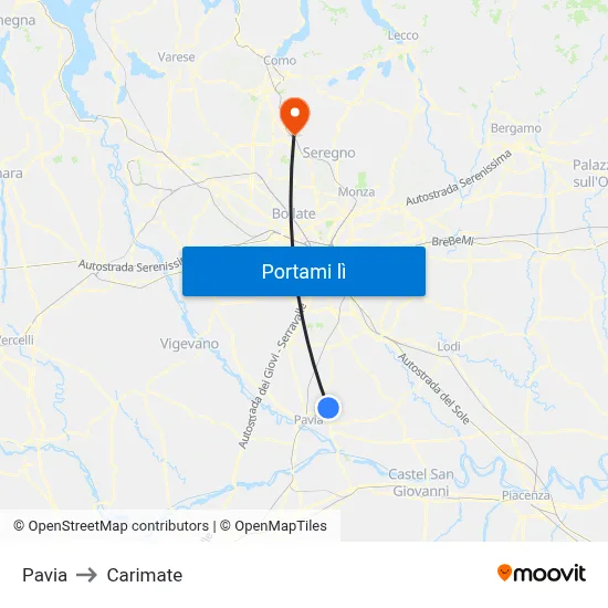 Pavia to Carimate map