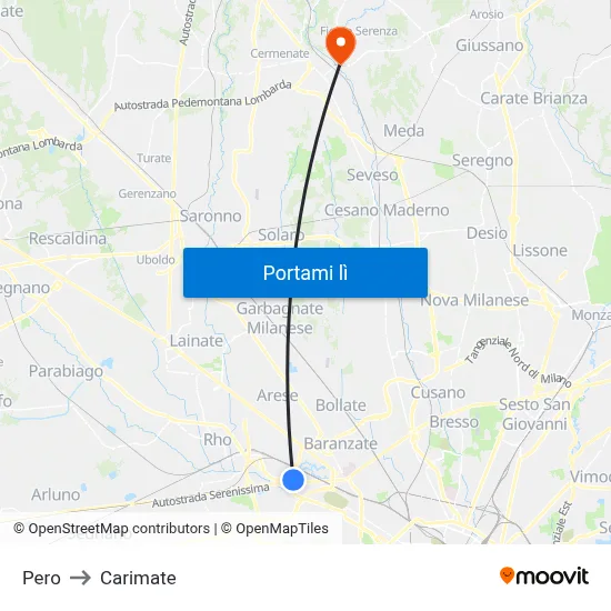 Pero to Carimate map