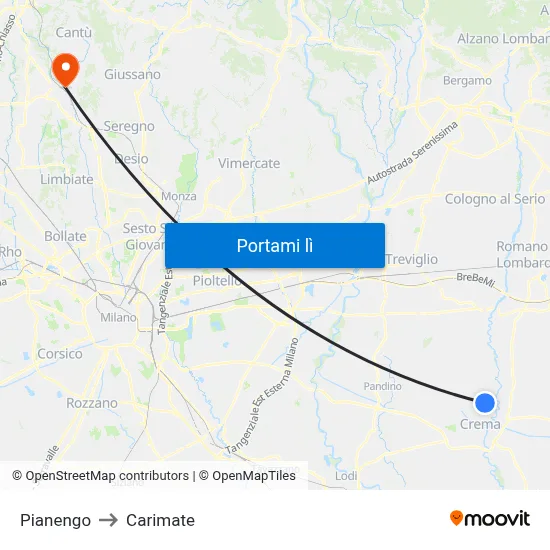 Pianengo to Carimate map