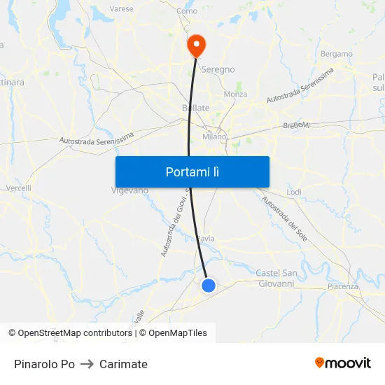 Pinarolo Po to Carimate map