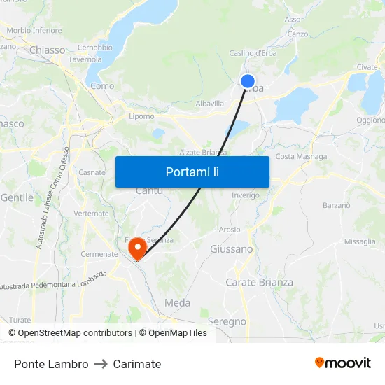 Ponte Lambro to Carimate map