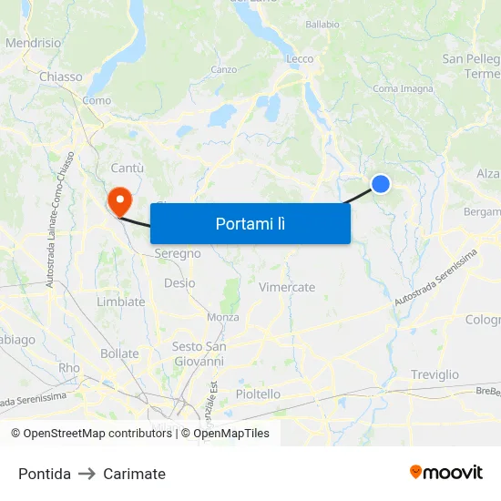Pontida to Carimate map