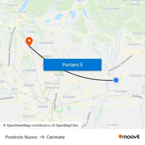 Pontirolo Nuovo to Carimate map