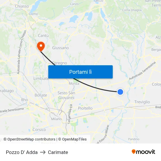 Pozzo D' Adda to Carimate map