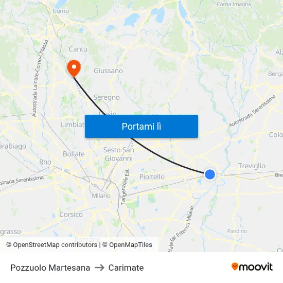Pozzuolo Martesana to Carimate map