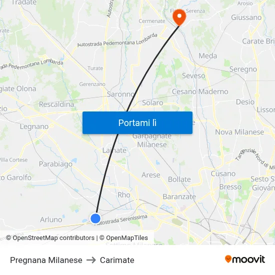 Pregnana Milanese to Carimate map