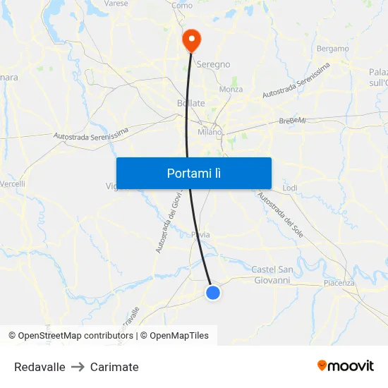 Redavalle to Carimate map