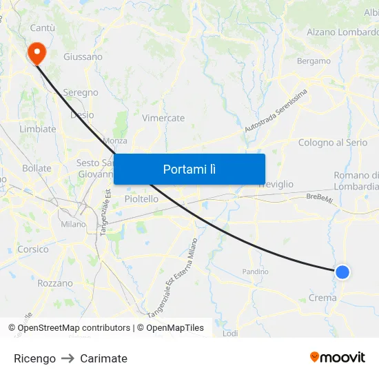 Ricengo to Carimate map