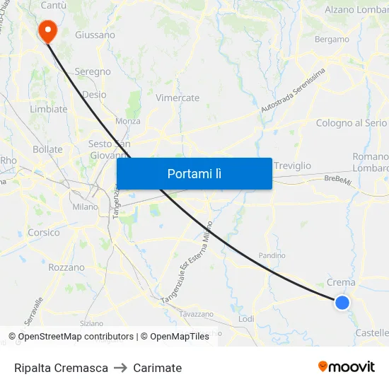 Ripalta Cremasca to Carimate map