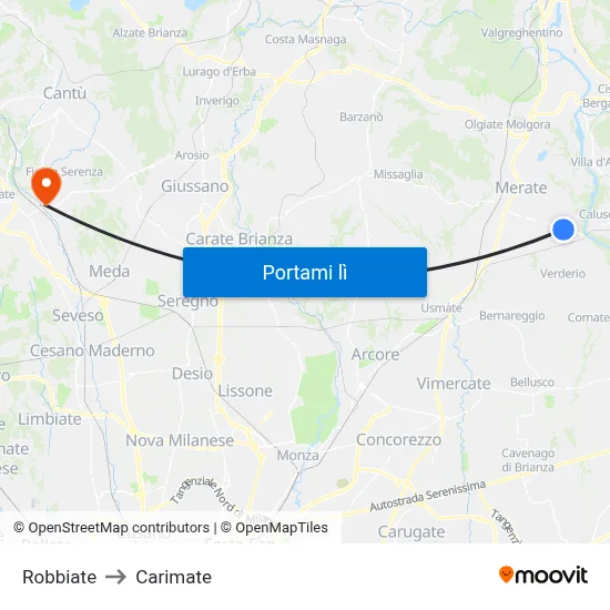 Robbiate to Carimate map