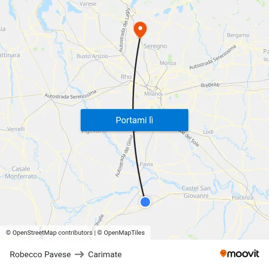 Robecco Pavese to Carimate map
