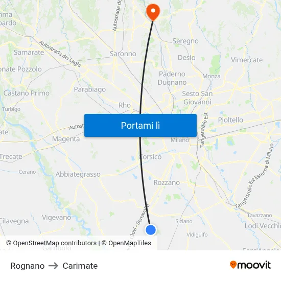 Rognano to Carimate map