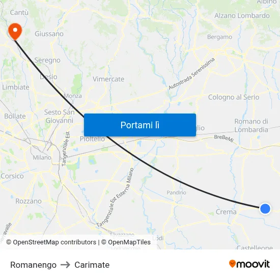 Romanengo to Carimate map