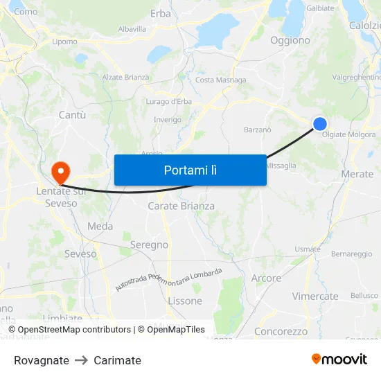 Rovagnate to Carimate map