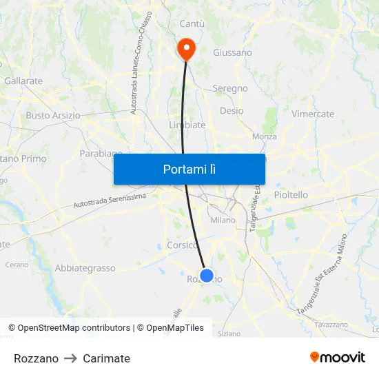 Rozzano to Carimate map