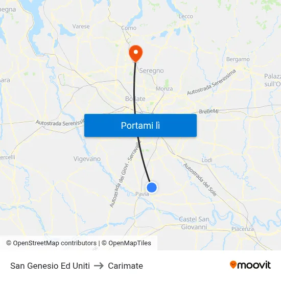 San Genesio Ed Uniti to Carimate map