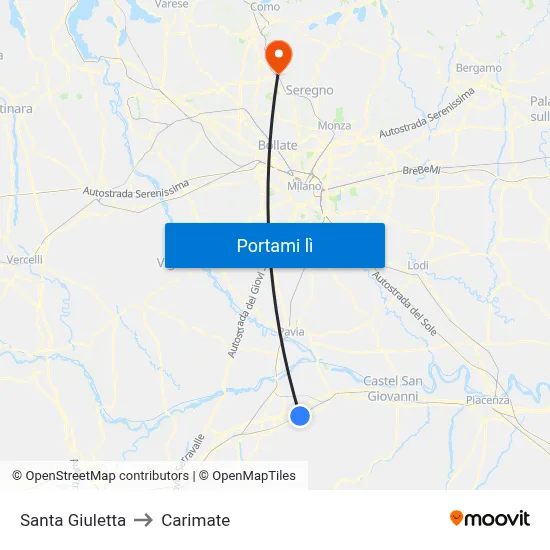 Santa Giuletta to Carimate map