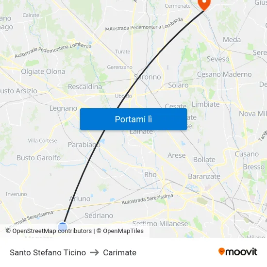 Santo Stefano Ticino to Carimate map