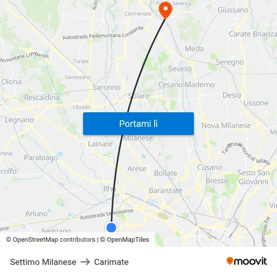 Settimo Milanese to Carimate map