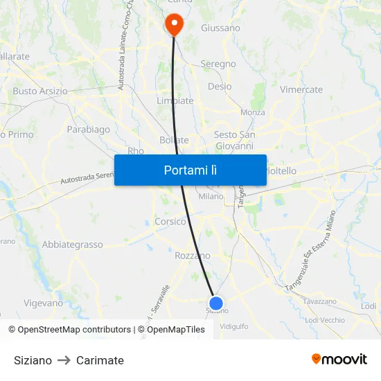 Siziano to Carimate map