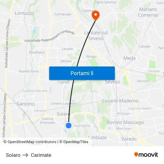 Solaro to Carimate map