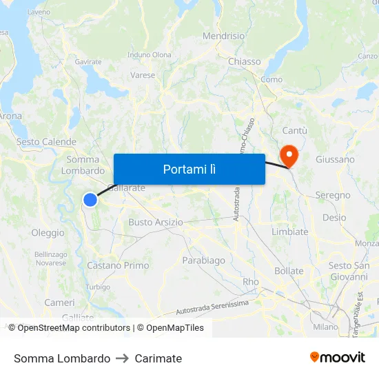Somma Lombardo to Carimate map