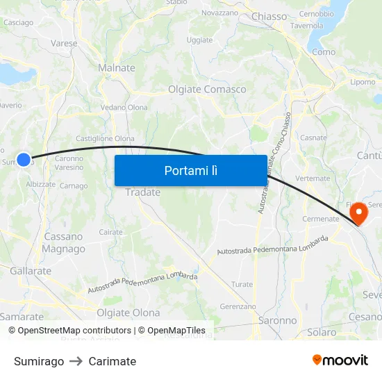 Sumirago to Carimate map
