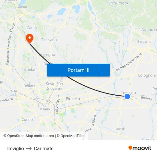Treviglio to Carimate map