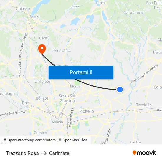 Trezzano Rosa to Carimate map